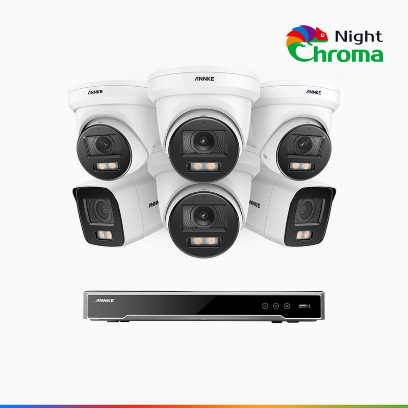NightChroma<sup>TM</sup> NCK800 – 4K 8 Channel PoE Security System with 2 Bullet & 4 Turret Cameras, f/1.0 Super Aperture, Color Night Vision, 2CH 4K Decoding Capability, Human & Vehicle Detection, Intelligent Behavior Analysis, Built-in Mic, 124° FoV