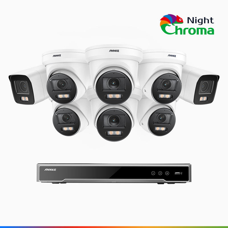 NightChroma<sup>TM</sup> NCK800 – 4K 8 Channel PoE Security System with 2 Bullet & 6 Turret Cameras, f/1.0 Super Aperture, Color Night Vision, 2CH 4K Decoding Capability, Human & Vehicle Detection, Intelligent Behavior Analysis, Built-in Mic, 124° FoV