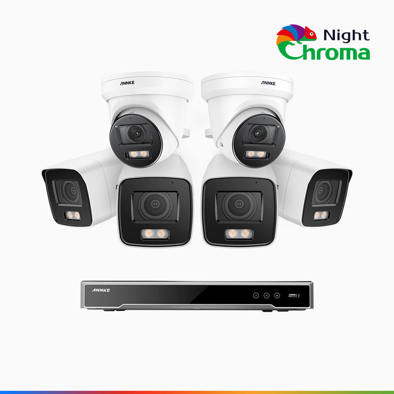 NightChroma<sup>TM</sup> NCK800 – 4K 8 Channel PoE Security System with 4 Bullet & 2 Turret Cameras, f/1.0 Super Aperture, Color Night Vision, 2CH 4K Decoding Capability, Human & Vehicle Detection, Intelligent Behavior Analysis, Built-in Mic, 124° FoV