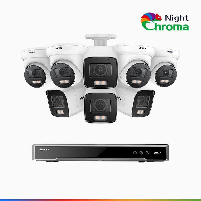 NightChroma<sup>TM</sup> NCK800 – 4K 8 Channel PoE Security System with 4 Bullet & 4 Turret Cameras, f/1.0 Super Aperture, Color Night Vision, 2CH 4K Decoding Capability, Human & Vehicle Detection, Intelligent Behavior Analysis, Built-in Mic, 124° FoV