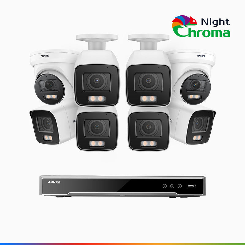 NightChroma<sup>TM</sup> NCK800 – 4K 8 Channel PoE Security System with 6 Bullet & 2 Turret Cameras, f/1.0 Super Aperture, Color Night Vision, 2CH 4K Decoding Capability, Human & Vehicle Detection, Intelligent Behavior Analysis, Built-in Mic, 124° FoV