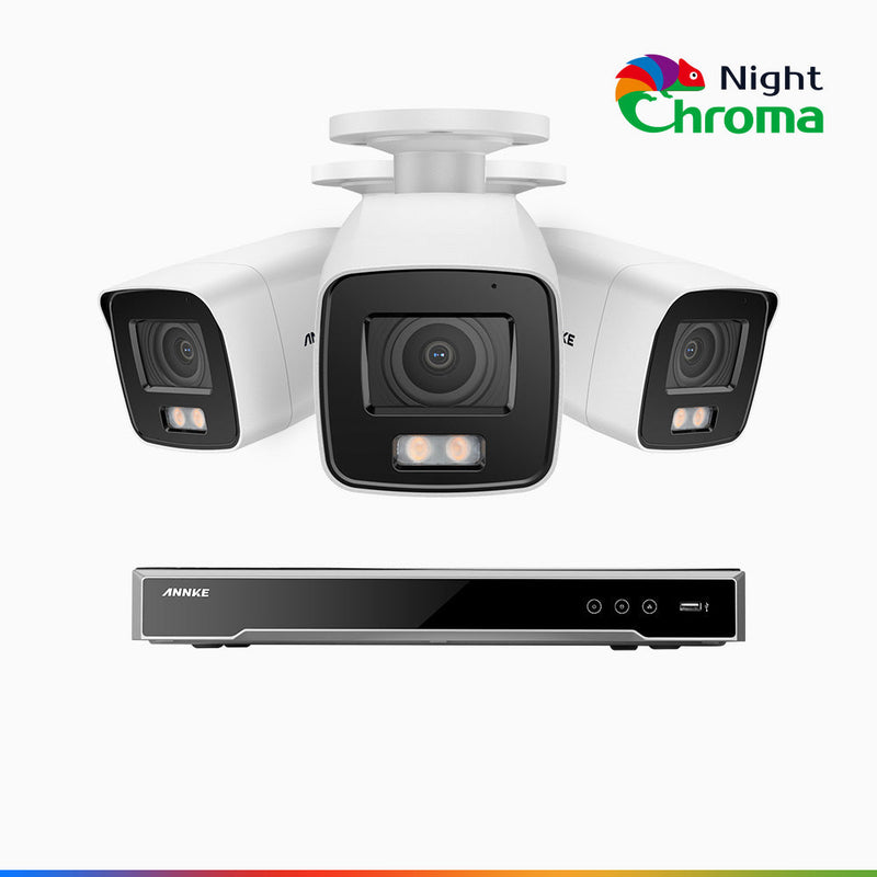 NightChroma<sup>TM</sup> NCK800 – 4K 8 Channel 3 Cameras PoE Security System, f/1.0 Super Aperture, Color Night Vision, 2CH 4K Decoding Capability, Human & Vehicle Detection, Intelligent Behavior Analysis, Built-in Mic, 124° FoV