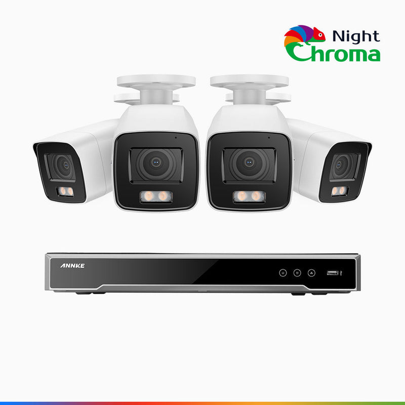 NightChroma<sup>TM</sup> NCK800 – 4K 8 Channel 4 Cameras PoE Security System, f/1.0 Super Aperture, Color Night Vision, 2CH 4K Decoding Capability, Human & Vehicle Detection, Intelligent Behavior Analysis, Built-in Mic, 124° FoV