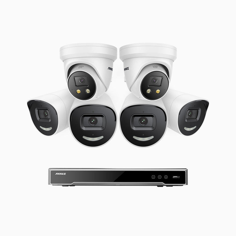 AH800 - 4K 8 Channel PoE Security System with 4 Bullet & 2 Turret Cameras, 1/1.8'' BSI Sensor, f/1.6 Aperture (0.003 Lux), Siren & Strobe Alarm, 2CH 4K Decoding Capability, Human & Vehicle Detection, Perimeter Protection