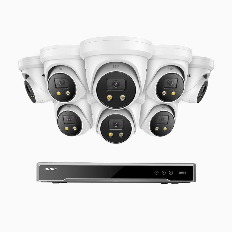 AH800 - 4K 8 Channel 8 Cameras PoE Security System, 1/1.8'' BSI Sensor, f/1.6 Aperture (0.003 Lux), Siren & Strobe Alarm, 2CH 4K Decoding Capability, Human & Vehicle Detection, Perimeter Protection