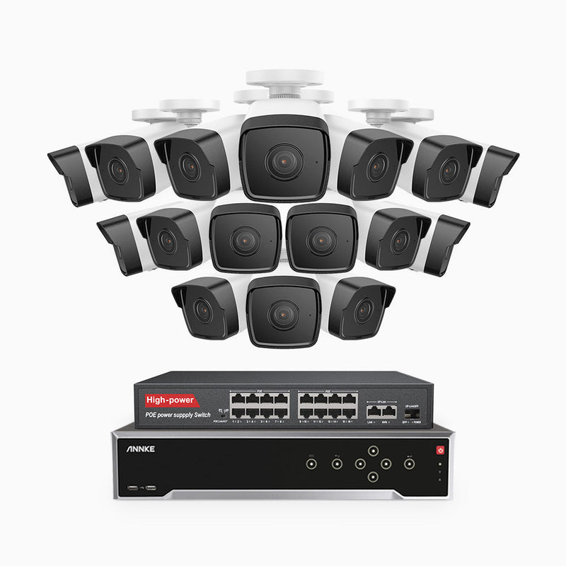H500 - 5MP 32 Channel 16 Cameras PoE Security System, Built-in Mic & SD Card Slot, Works with Alexa, 16-Port PoE Switch Included , IP67