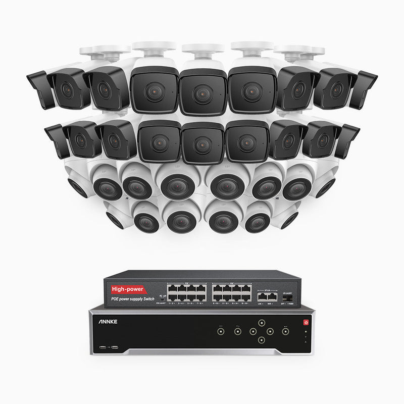 H500 - 5MP 32 Channel PoE Security System with 18 Bullet & 14 Turret Cameras, Built-in Mic & SD Card Slot, Works with Alexa, 16-Port PoE Switch Included , IP67