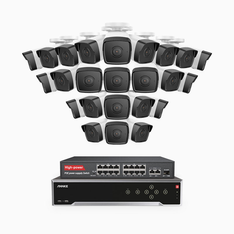 H500 - 5MP 32 Channel 24 Cameras PoE Security System, Built-in Mic & SD Card Slot, Works with Alexa, 16-Port PoE Switch Included , IP67