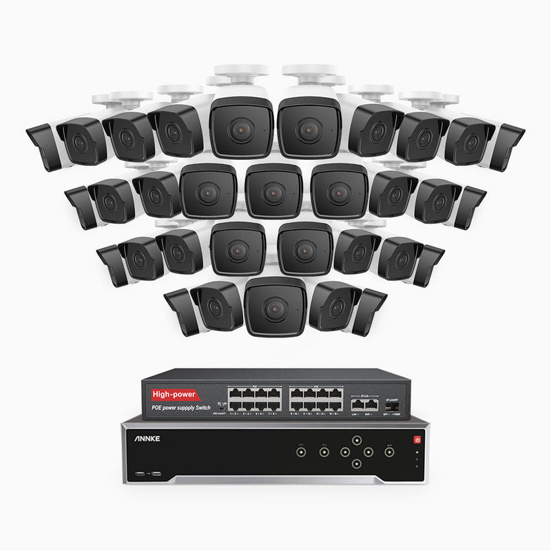 H500 - 5MP 32 Channel 32 Cameras PoE Security System, Built-in Mic & SD Card Slot, Works with Alexa, 16-Port PoE Switch Included , IP67