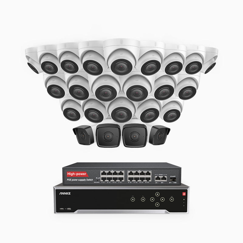 H500 - 5MP 32 Channel PoE Security System with 4 Bullet & 20 Turret Cameras, Built-in Mic & SD Card Slot, Works with Alexa, 16-Port PoE Switch Included , IP67