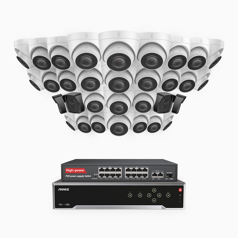 H500 - 5MP 32 Channel PoE Security System with 4 Bullet & 28 Turret Cameras, Built-in Mic & SD Card Slot, Works with Alexa, 16-Port PoE Switch Included , IP67