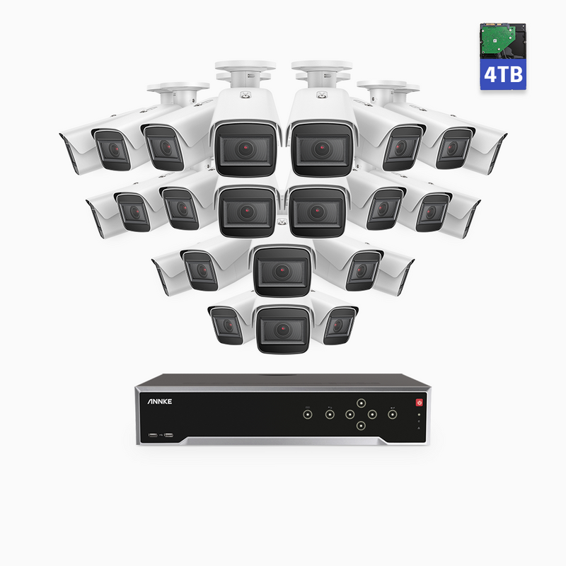 HZ800 – 4K UHD 32-Channel PoE System with 24 pcs 2.8-12 mm 4X Optical Zoom Security Cameras & 4 TB HDD