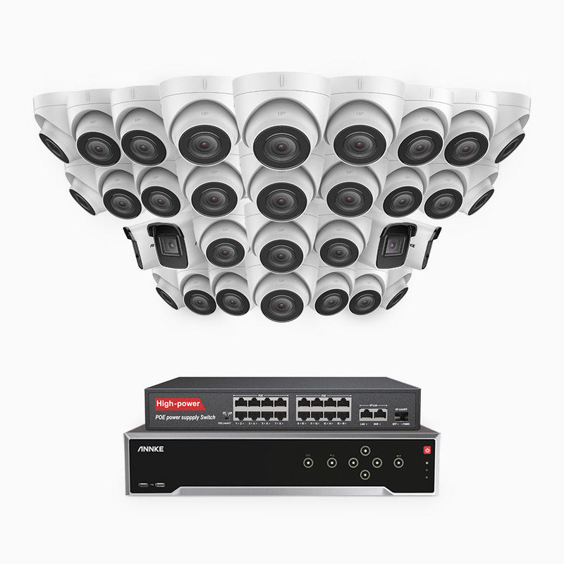 H800 - 4K 32 Channel PoE Security System with 4 Bullet & 28 Turret Cameras, Human & Vehicle Detection, EXIR 2.0 Night Vision, 123° FoV, Built-in Mic, RTSP Supported, 16-Port PoE Switch Included