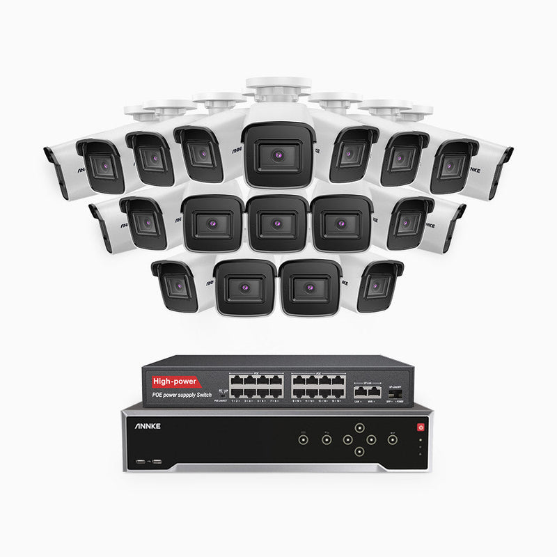 H800 - 4K 32 Channel 20 Cameras PoE Security System, Human & Vehicle Detection, EXIR 2.0 Night Vision, Built-in Mic, 123° FoV, RTSP Supported, 16-Port PoE Switch Included