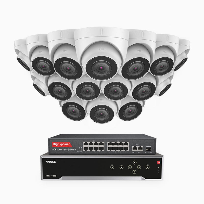 H800 - 4K 32 Channel 16 Cameras PoE Security System, Human & Vehicle Detection, EXIR 2.0 Night Vision, 123° FoV, Built-in Mic, RTSP Supported, 16-Port PoE Switch Included