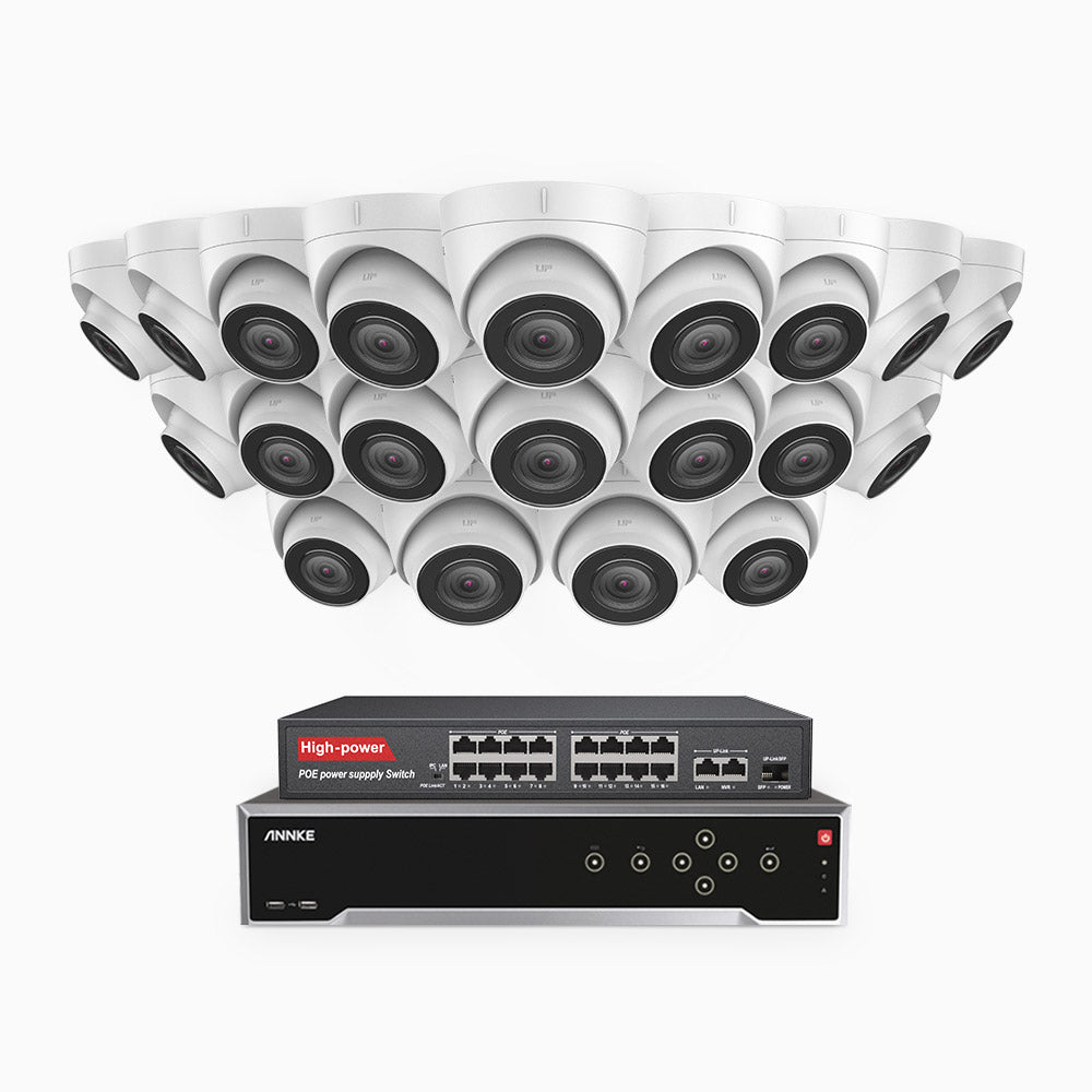 H800 - 4K 32 Channel 20 Cameras PoE Security System, Human & Vehicle Detection, EXIR 2.0 Night Vision, Built-in Mic, 123° FoV, RTSP Supported, 16-Port PoE Switch Included