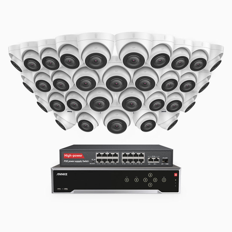 H800 - 4K 32 Channel 32 Cameras PoE Security System, Human & Vehicle Detection, EXIR 2.0 Night Vision, 123° FoV, Built-in Mic, RTSP Supported, 16-Port PoE Switch Included