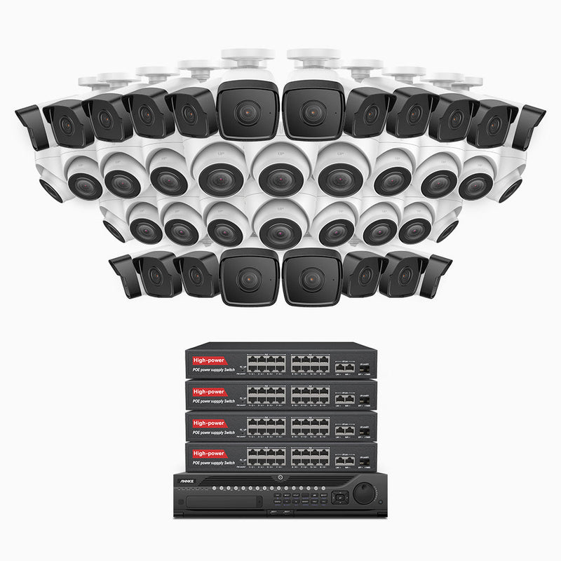 H500 - 5MP 64 Channel PoE Security System with 20 Bullet & 20 Turret Cameras, Built-in Mic & SD Card Slot, Works with Alexa, 16-Port PoE Switch Included , IP67