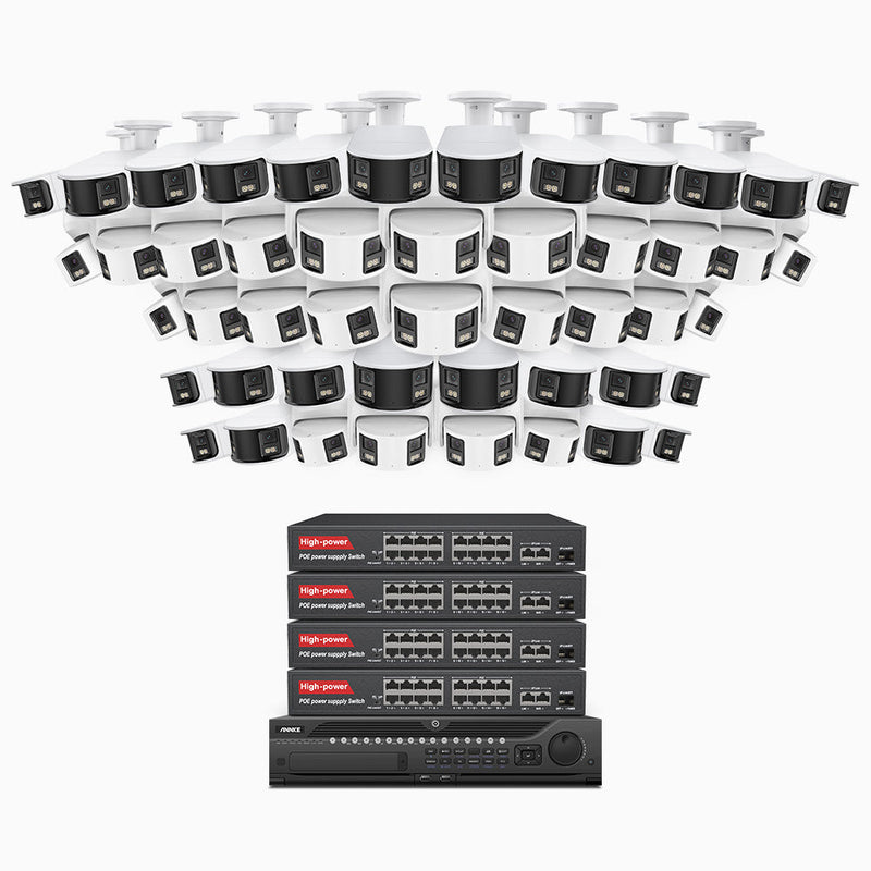NightChroma<sup>TM</sup> NDK800 – 4K 64 Channel Panoramic Dual Lens PoE Security System with 24 Bullet & 24 Turret Cameras, f/1.0 Super Aperture, Acme Color Night Vision, Active Siren and Strobe, Human & Vehicle Detection, Built-in Mic