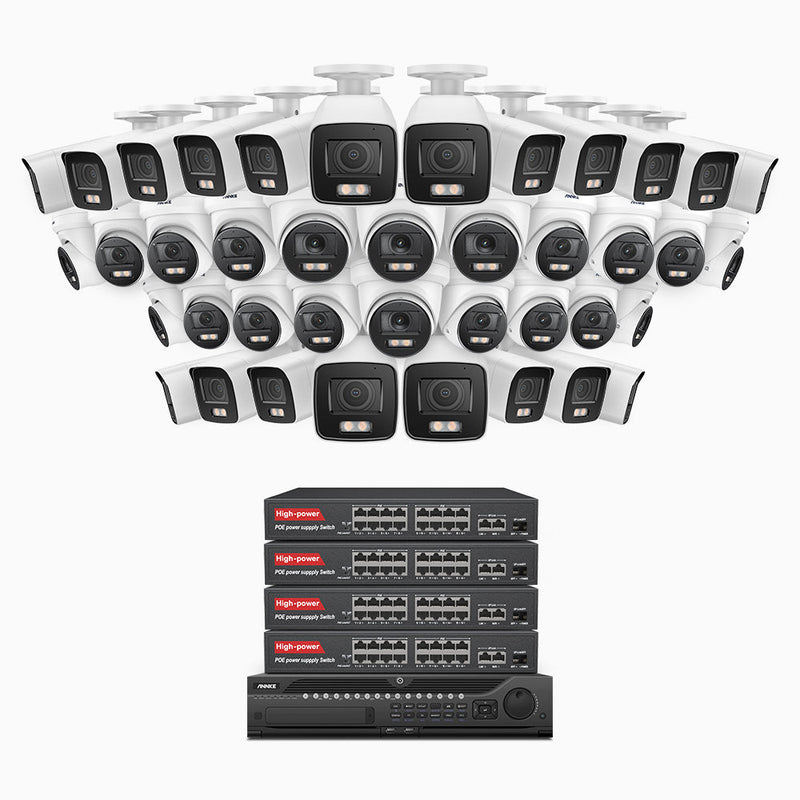 NightChroma<sup>TM</sup> NCK800 – 4K 64 Channel PoE Security System with 20 Bullet & 20 Turret Cameras, f/1.0 Super Aperture, Color Night Vision, 2CH 4K Decoding Capability, Human & Vehicle Detection, Intelligent Behavior Analysis, Built-in Mic, 124° FoV