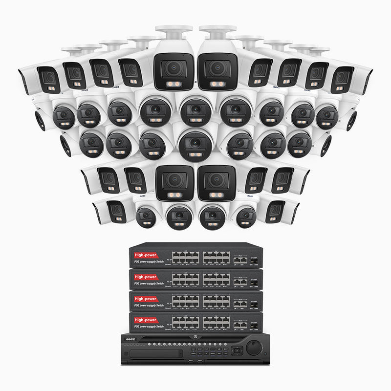 NightChroma<sup>TM</sup> NCK800 – 4K 64 Channel PoE Security System with 24 Bullet & 24 Turret Cameras, f/1.0 Super Aperture, Color Night Vision, 2CH 4K Decoding Capability, Human & Vehicle Detection, Intelligent Behavior Analysis, Built-in Mic, 124° FoV