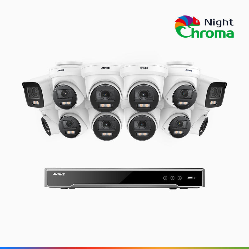 NightChroma<sup>TM</sup> NCK800 – 4K 16 Channel PoE Security System with 2 Bullet & 10 Turret Cameras, f/1.0 Super Aperture, Color Night Vision, 2CH 4K Decoding Capability, Human & Vehicle Detection, Intelligent Behavior Analysis, Built-in Mic, 124° FoV