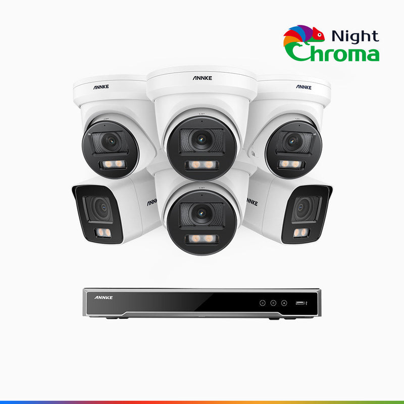 NightChroma<sup>TM</sup> NCK800 – 4K 16 Channel PoE Security System with 2 Bullet & 4 Turret Cameras, f/1.0 Super Aperture, Color Night Vision, 2CH 4K Decoding Capability, Human & Vehicle Detection, Intelligent Behavior Analysis, Built-in Mic, 124° FoV