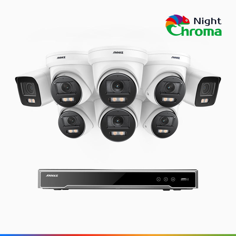 NightChroma<sup>TM</sup> NCK800 – 4K 16 Channel PoE Security System with 2 Bullet & 6 Turret Cameras, f/1.0 Super Aperture, Color Night Vision, 2CH 4K Decoding Capability, Human & Vehicle Detection, Intelligent Behavior Analysis, Built-in Mic, 124° FoV