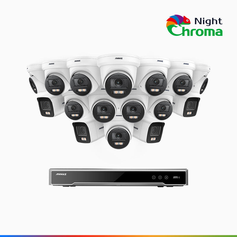 NightChroma<sup>TM</sup> NCK800 – 4K 16 Channel PoE Security System with 4 Bullet & 12 Turret Cameras, f/1.0 Super Aperture, Color Night Vision, 2CH 4K Decoding Capability, Human & Vehicle Detection, Intelligent Behavior Analysis, Built-in Mic, 124° FoV