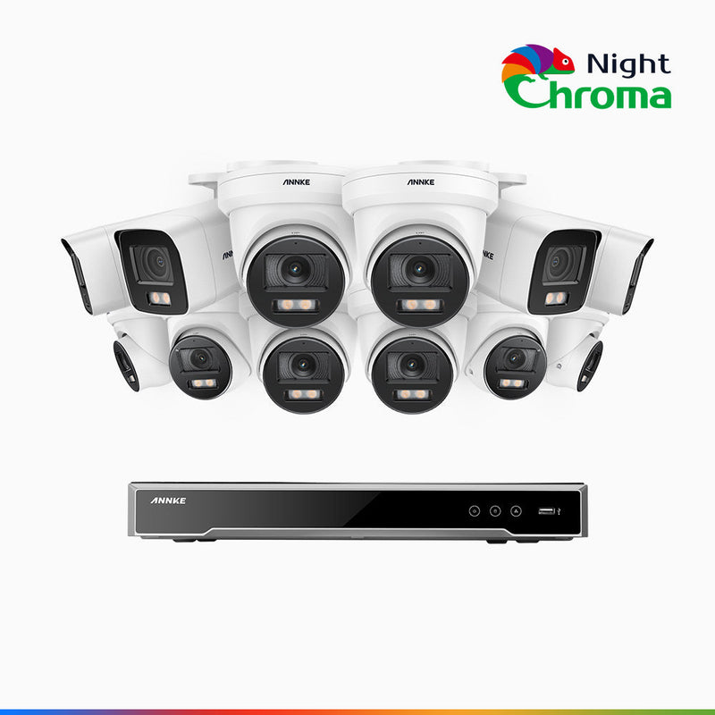 NightChroma<sup>TM</sup> NCK800 – 4K 16 Channel PoE Security System with 4 Bullet & 8 Turret Cameras, f/1.0 Super Aperture, Color Night Vision, 2CH 4K Decoding Capability, Human & Vehicle Detection, Intelligent Behavior Analysis, Built-in Mic, 124° FoV
