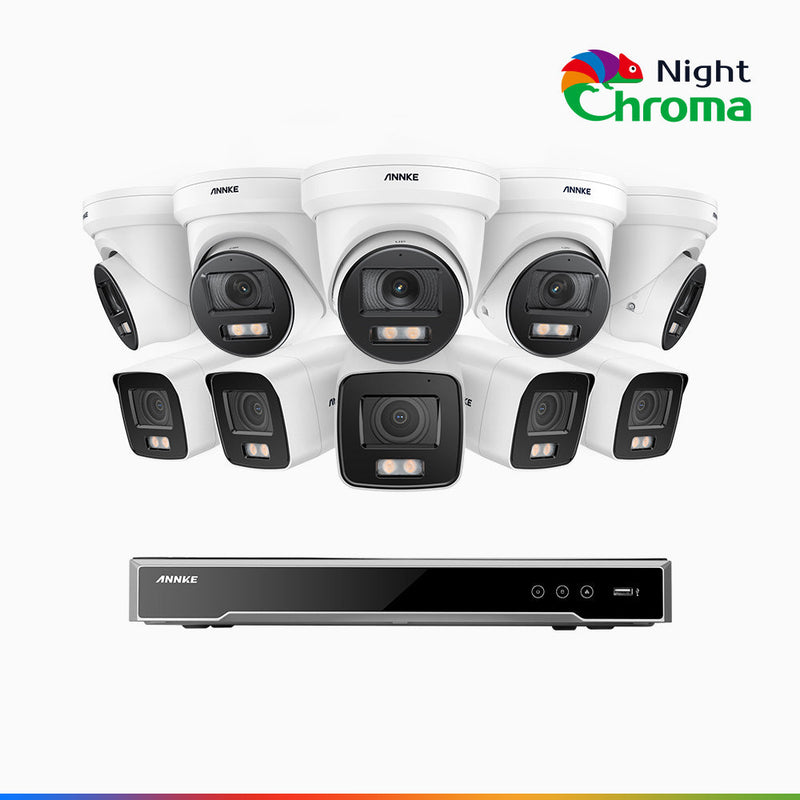 NightChroma<sup>TM</sup> NCK800 – 4K 16 Channel PoE Security System with 5 Bullet & 5 Turret Cameras, f/1.0 Super Aperture,  Acme Color Night Vision, 2CH 4K Decoding Capability, Human & Vehicle Detection, Intelligent Behavior Analysis, Built-in Mic