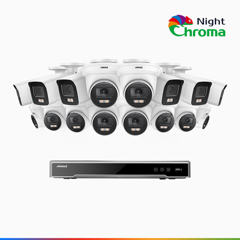NightChroma<sup>TM</sup> NCK800 – 4K 16 Channel PoE Security System with 6 Bullet & 10 Turret Cameras, f/1.0 Super Aperture, Color Night Vision, 2CH 4K Decoding Capability, Human & Vehicle Detection, Intelligent Behavior Analysis, Built-in Mic, 124° FoV
