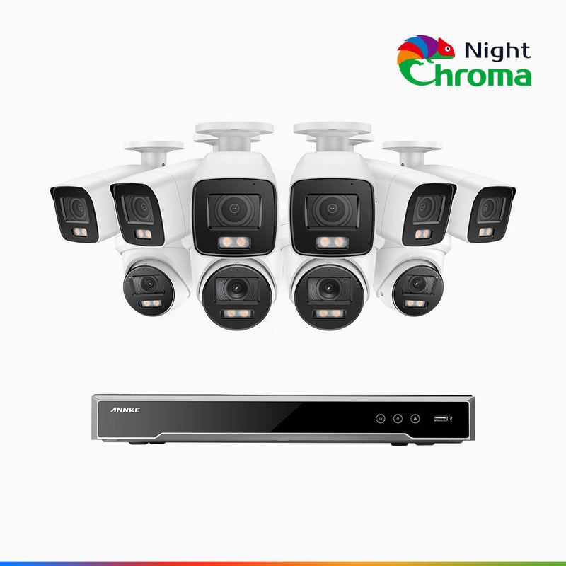 NightChroma<sup>TM</sup> NCK800 – 4K 16 Channel PoE Security System with 6 Bullet & 4 Turret Cameras, f/1.0 Super Aperture, Color Night Vision, 2CH 4K Decoding Capability, Human & Vehicle Detection, Intelligent Behavior Analysis, Built-in Mic, 124° FoV